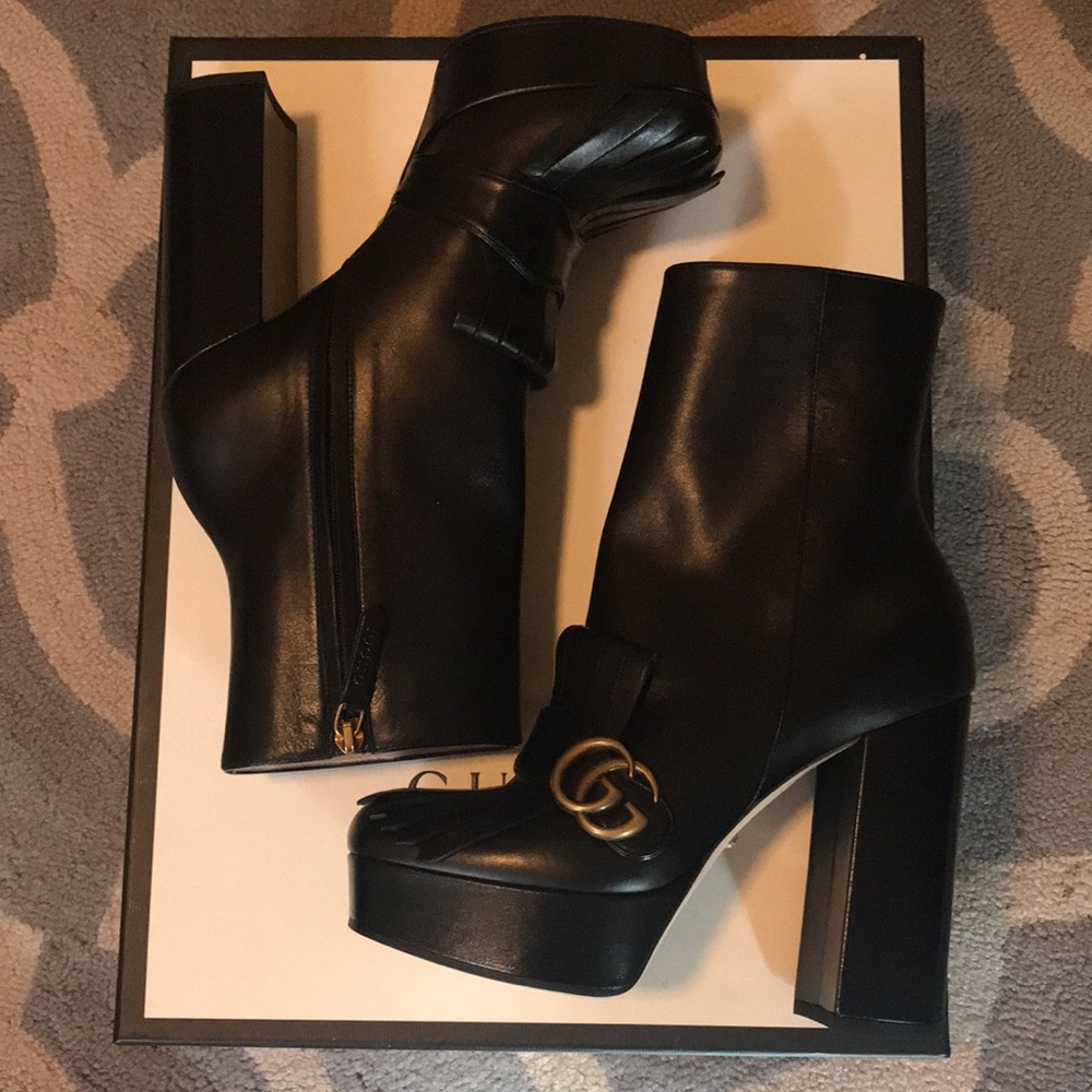 Gucci Black Ankle Boots with Gold Accent